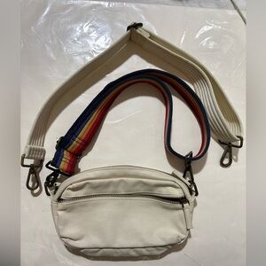 Marine layer Cream Crossbody Bag with Rainbow Strap